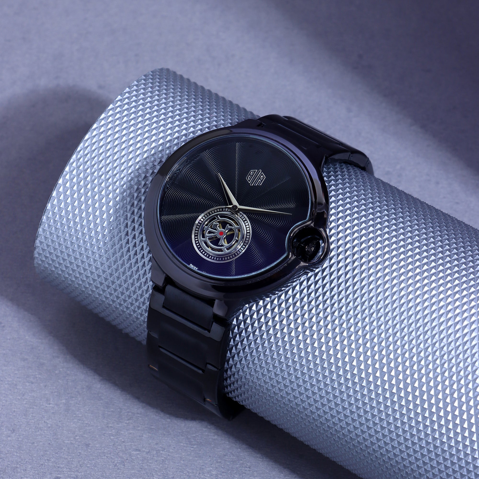 BrandAdda Luxurious Mens Black Analogue Stainless Steel Belt Watch