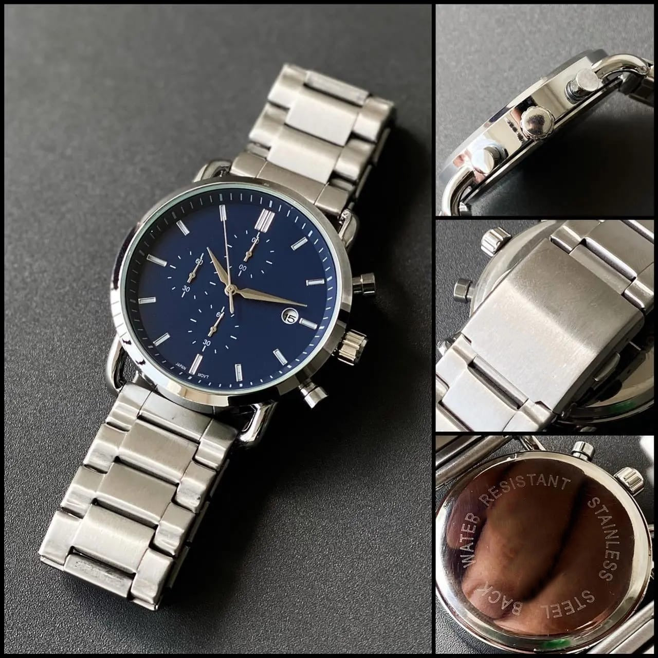 Luxurious Mens Blue Dial With Silver Stainless Steel Strap Watch