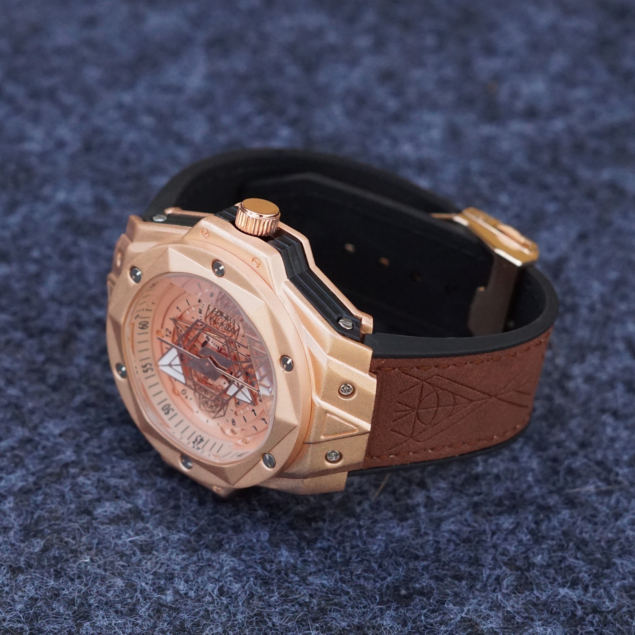Daily Times Rose Gold And Brown Mens Watch