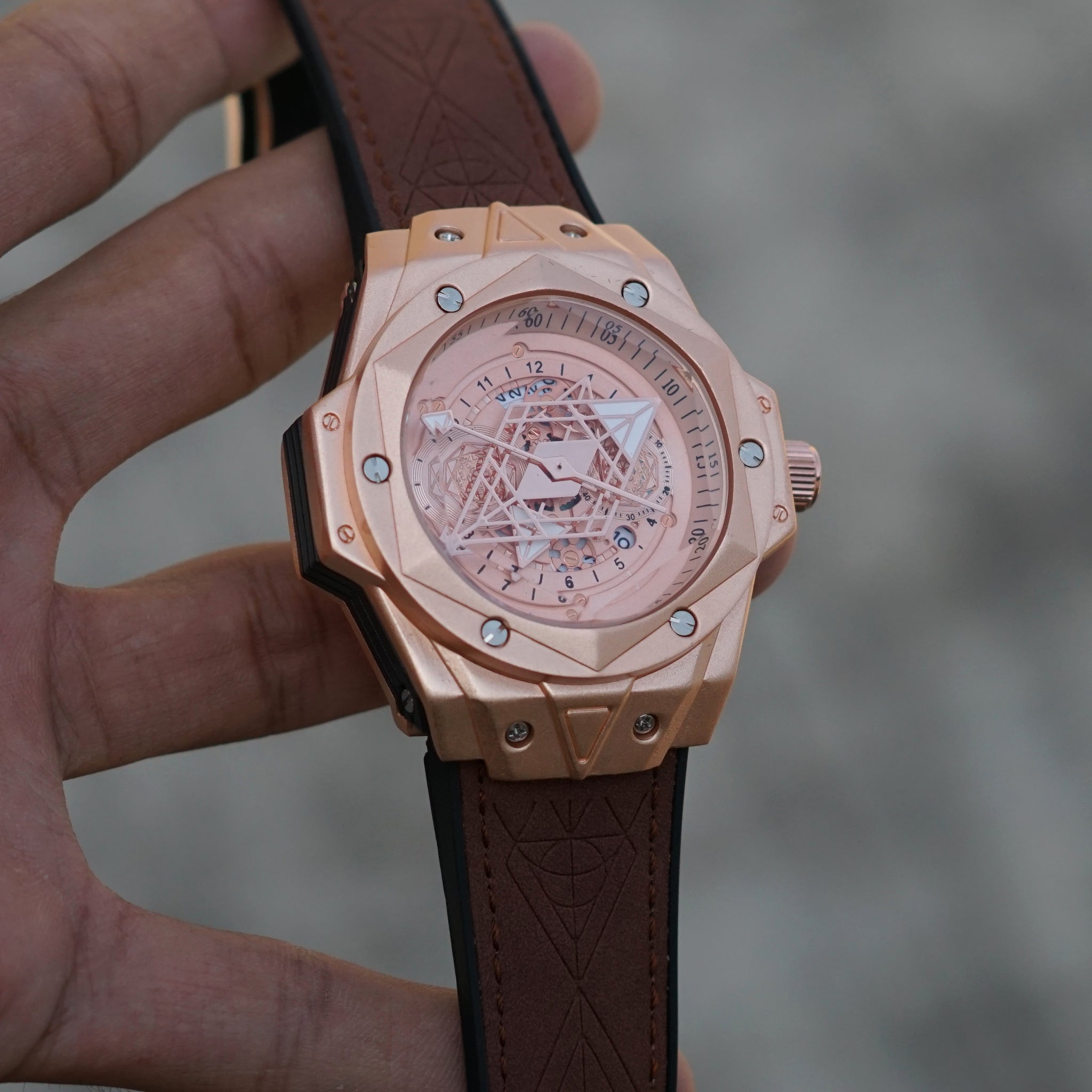 Daily Times Rose Gold And Brown Mens Watch