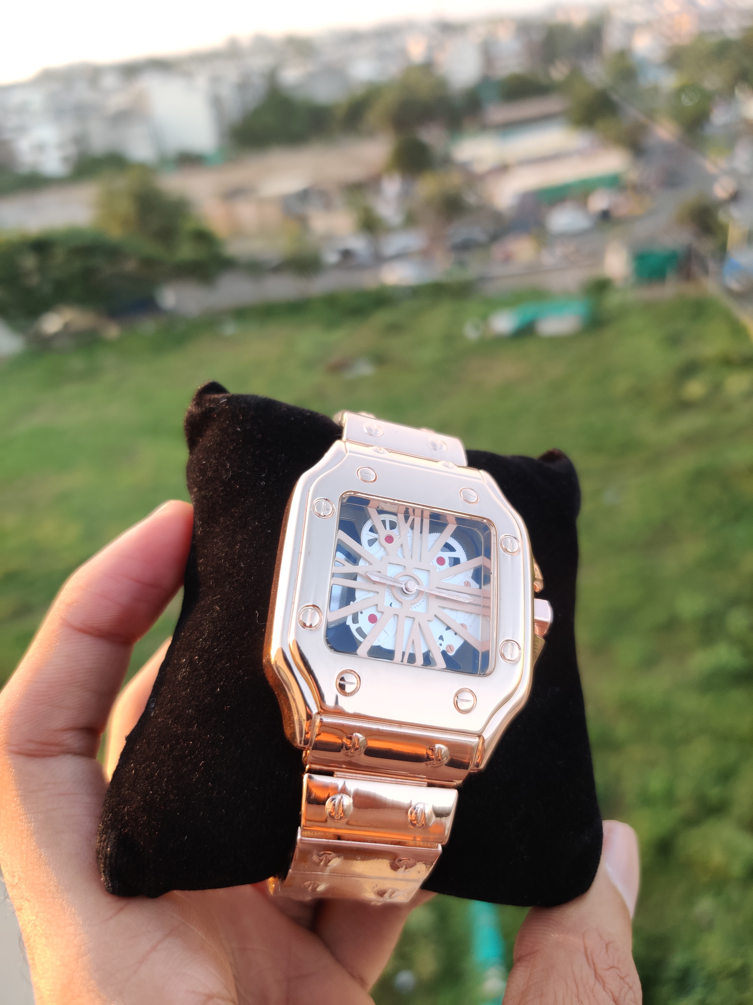 Luxurious Mens Square Analogue Stainless Steel Belt Watch