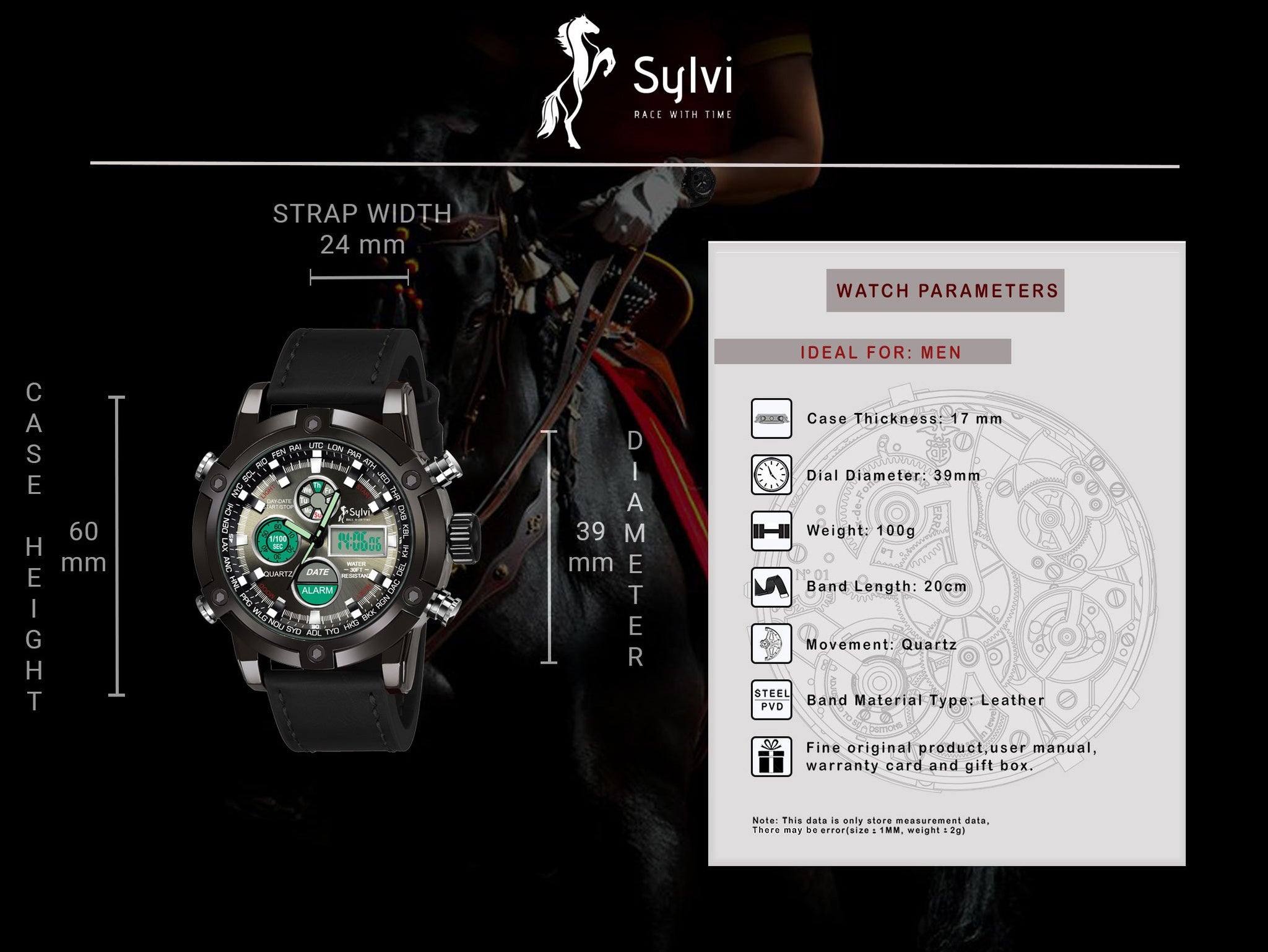 Business Luxury Analof-digital Sports Black Belt Watch-for Men (3022)