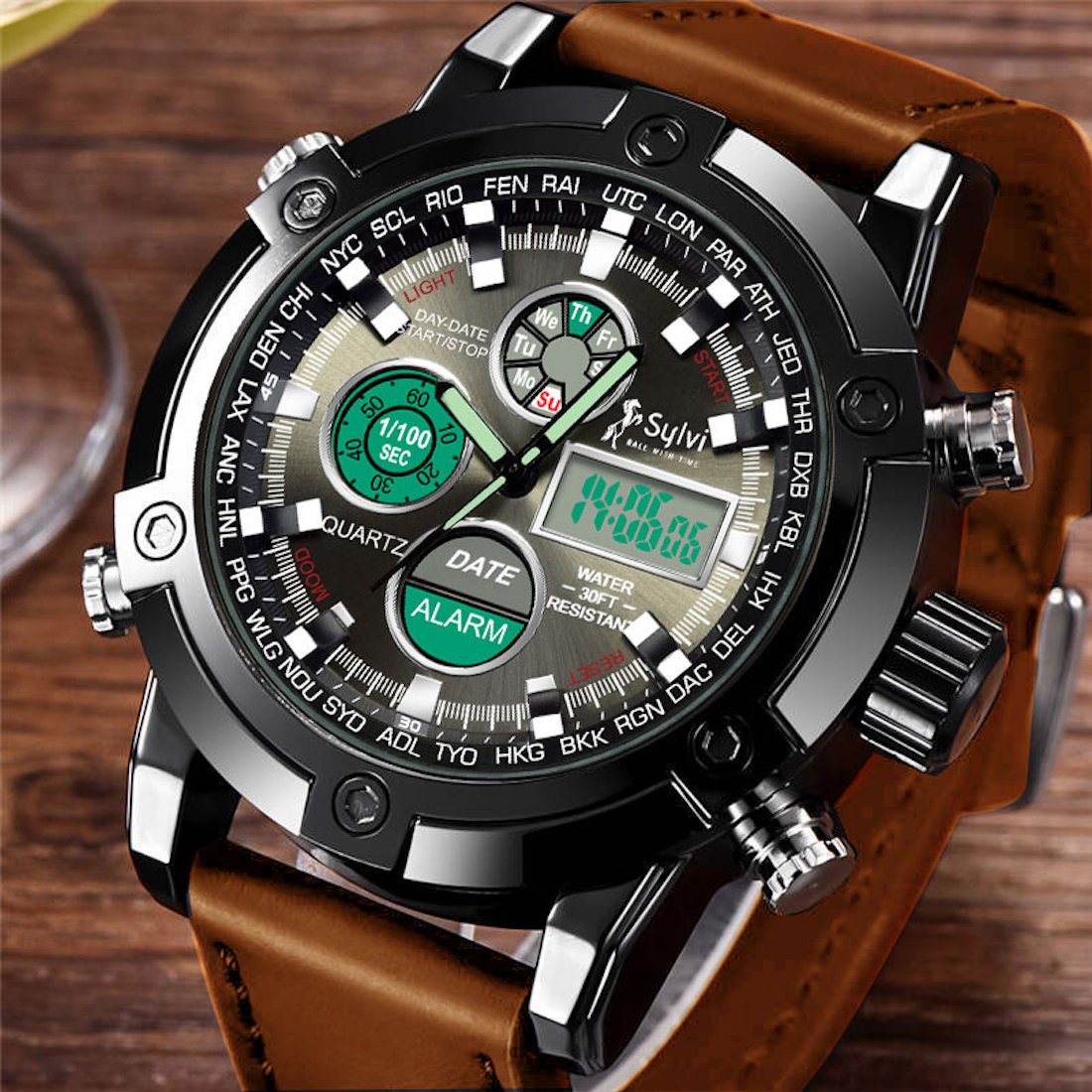 Business Luxury Analof-digital Sports Brown Belt Watch-for Men (3022)