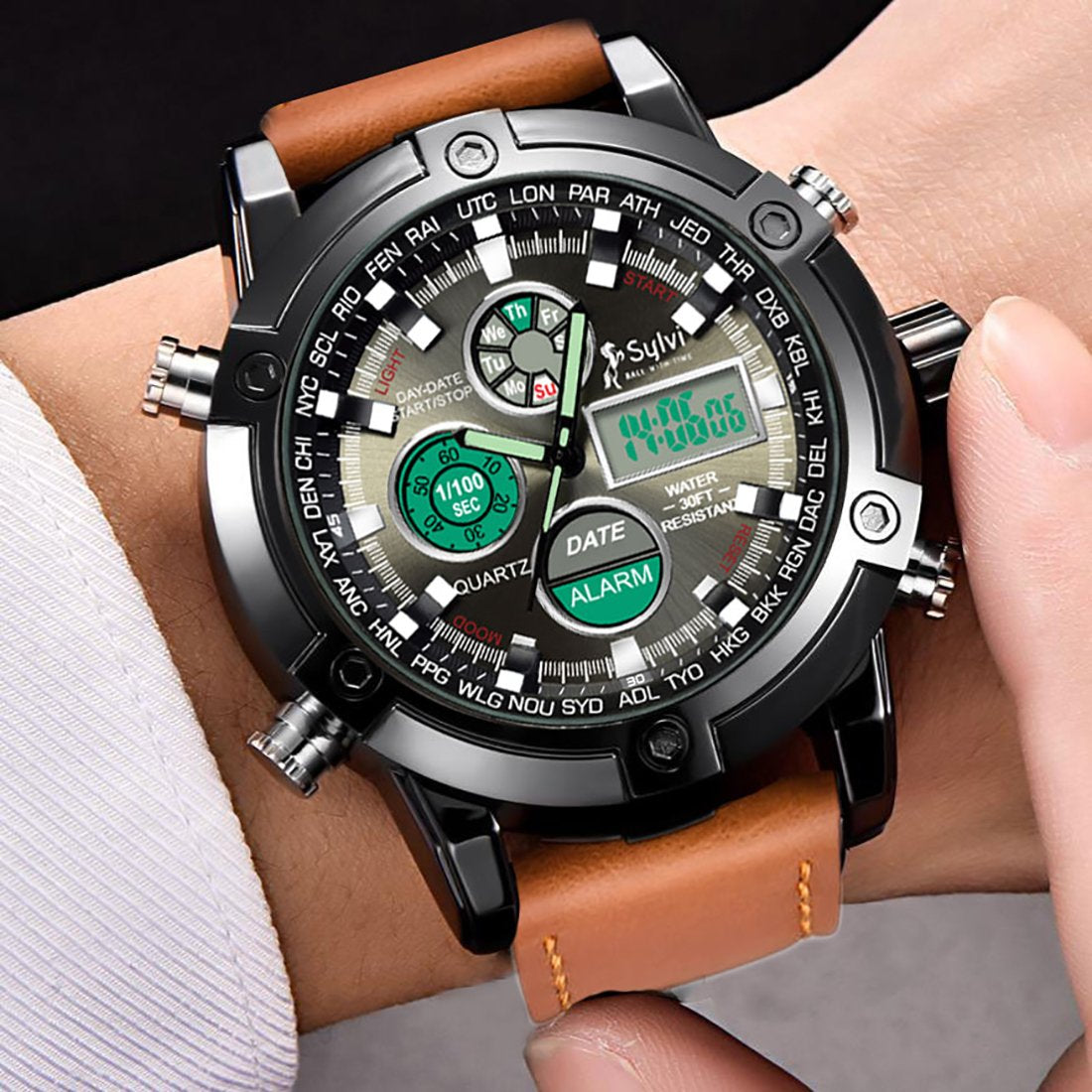 Business Luxury Analof-digital Sports Brown Belt Watch-for Men (3022)