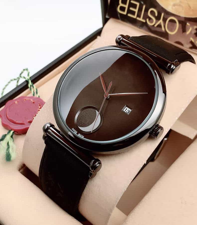 Black Leather Belt Black Dial Date Dashing Watch